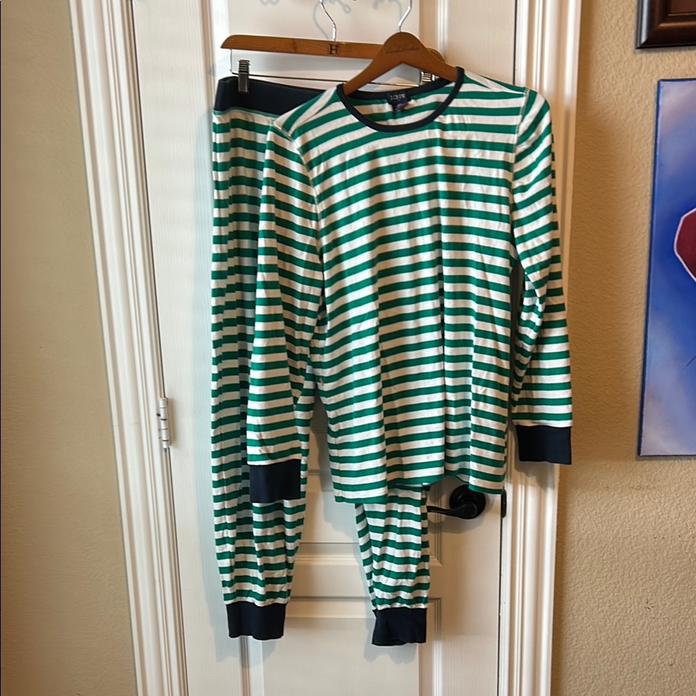 J Crew Striped Green and White womens Pajamas set